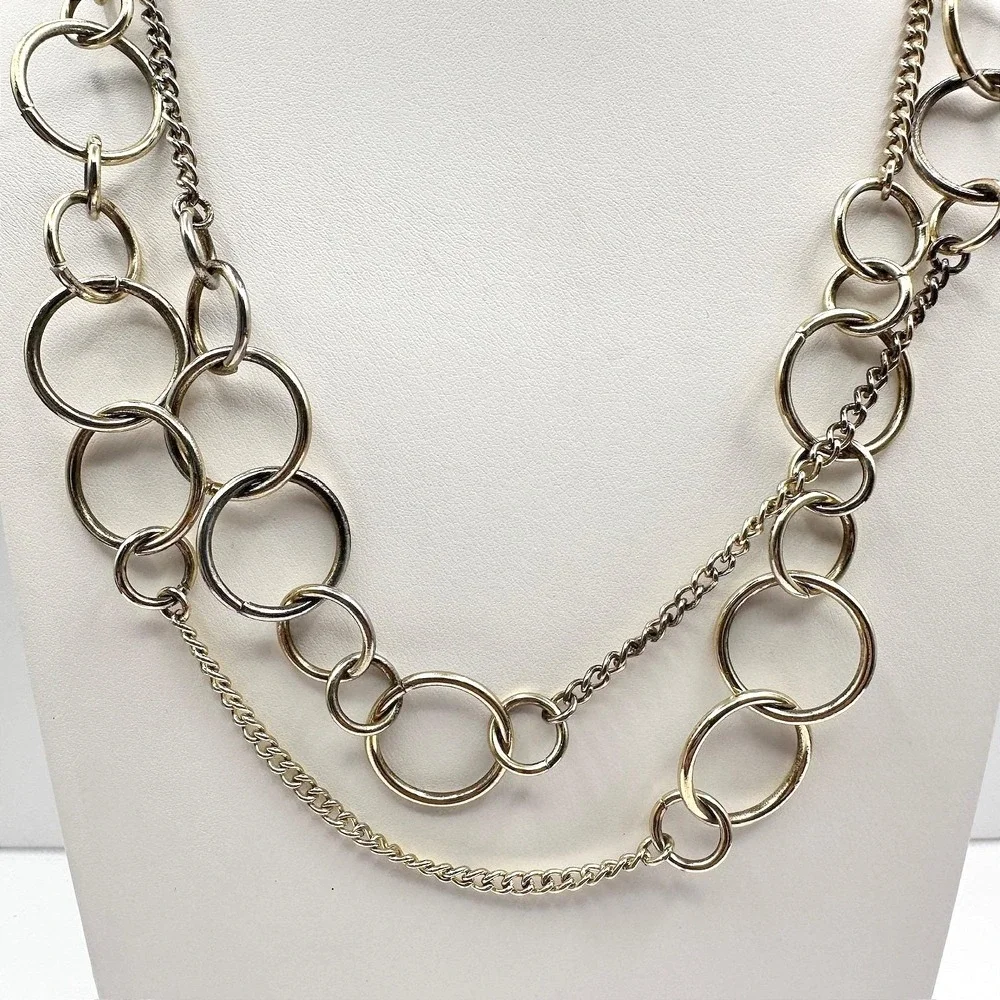 Vintage‎ 90s Jewelry Multi Layer Circle Link Statement Necklace Gold Tone Chain